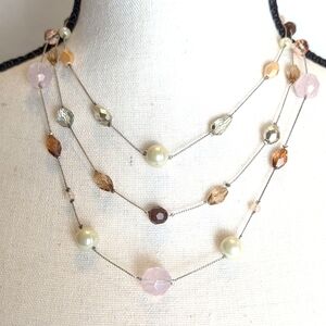Lia Sophia Bellini Necklace Beaded Multi-strand Silver Tone Glass Resin Bohemian